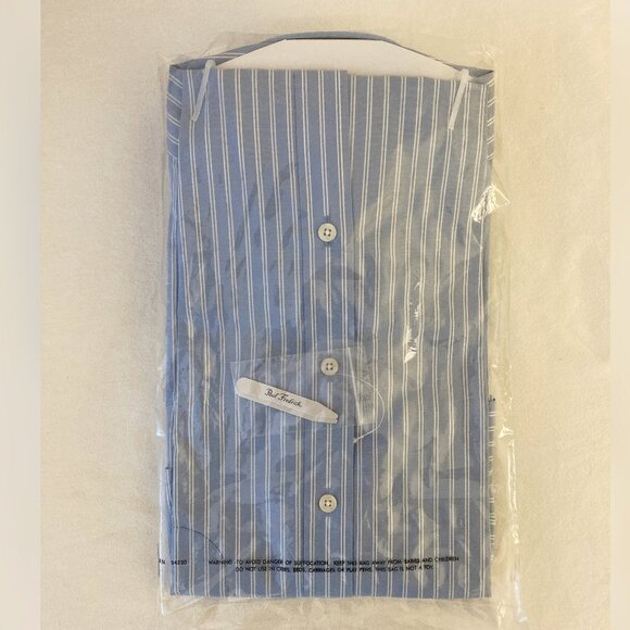 Paul Fredrick blue & white stripe shirt w/French cuffs (NWT) and cufflinks - Picture 2 of 3